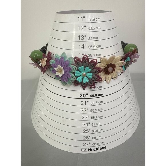 Floral Design Statement Necklace With Multicolor Paper Flowers & Large Beads - Picture 5 of 5